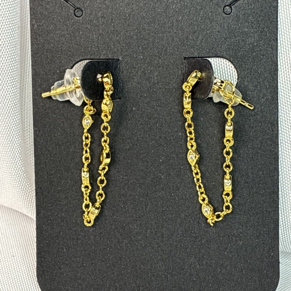 Chain Hoop earrings gold tone BOHO Hanging Fashion Nickel Free Costume